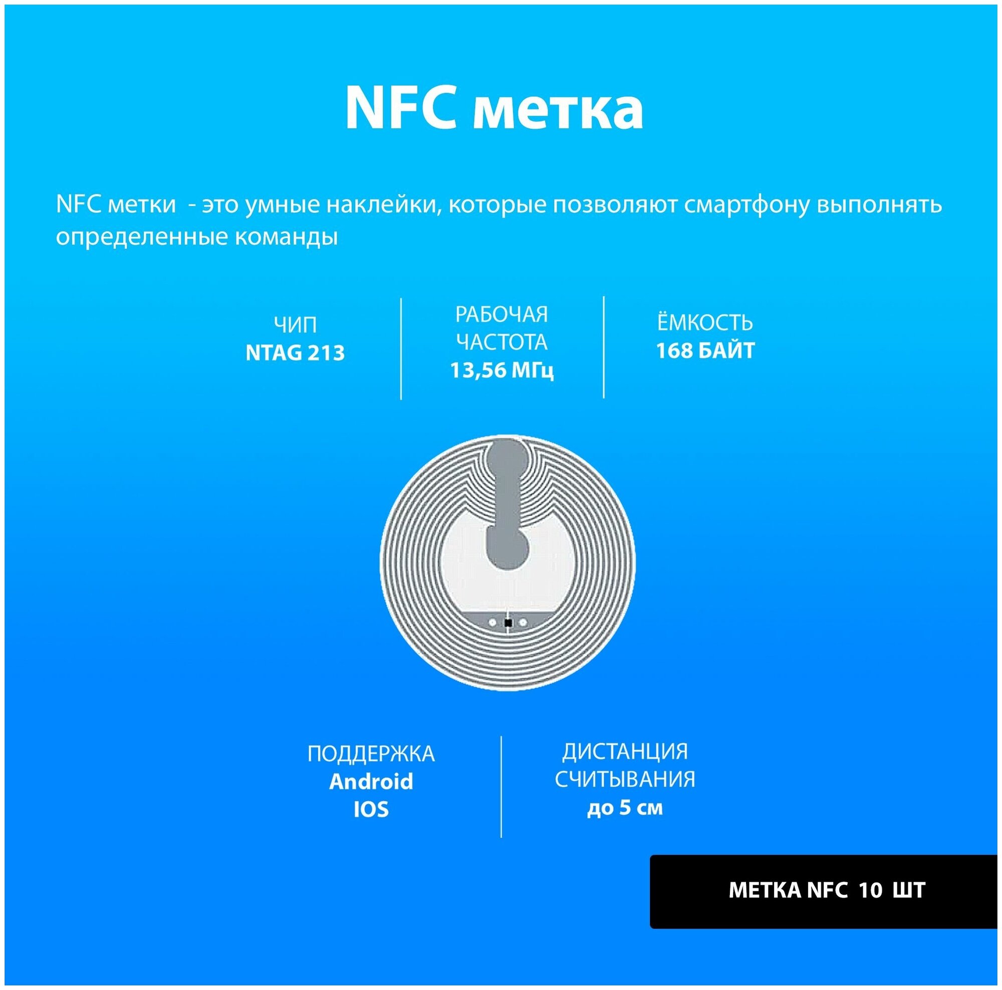 Метка NFC (10 штук) NTAG213/ Метка-наклейка НФС/ для автоматизации, умный дом, электронная визитка.