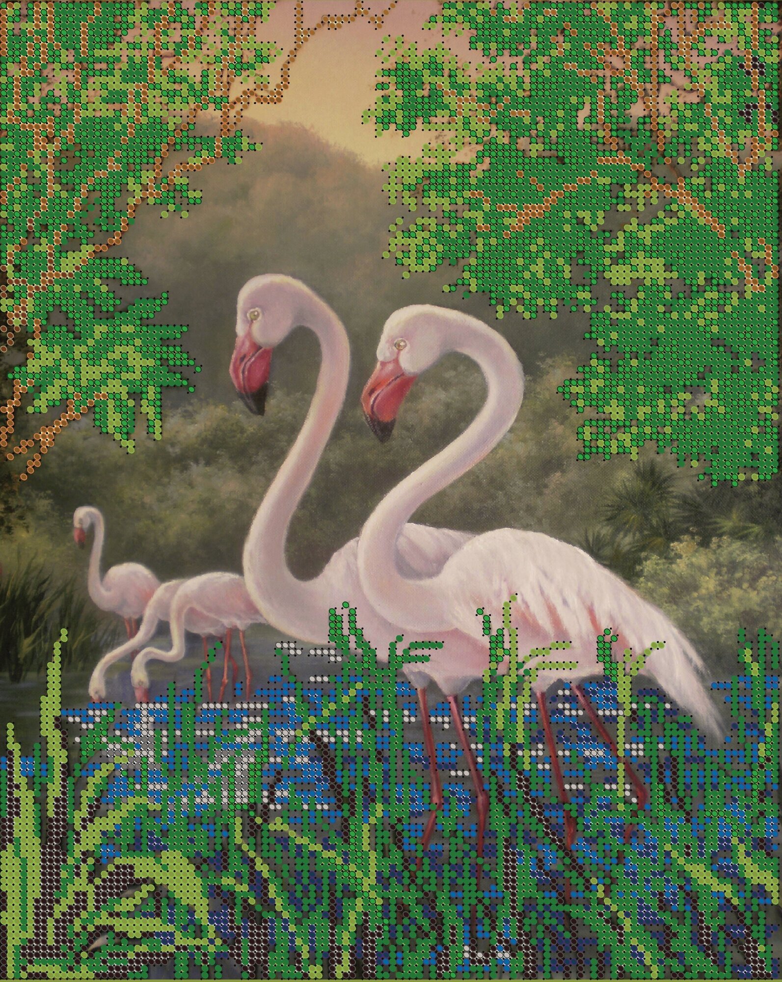 Вышивка бисером картины Фламинго 24*30см