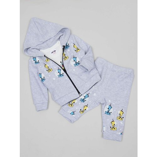 фото Комплект для мальчика picola: свитшот, штаны и толстовка, размер 86, серый