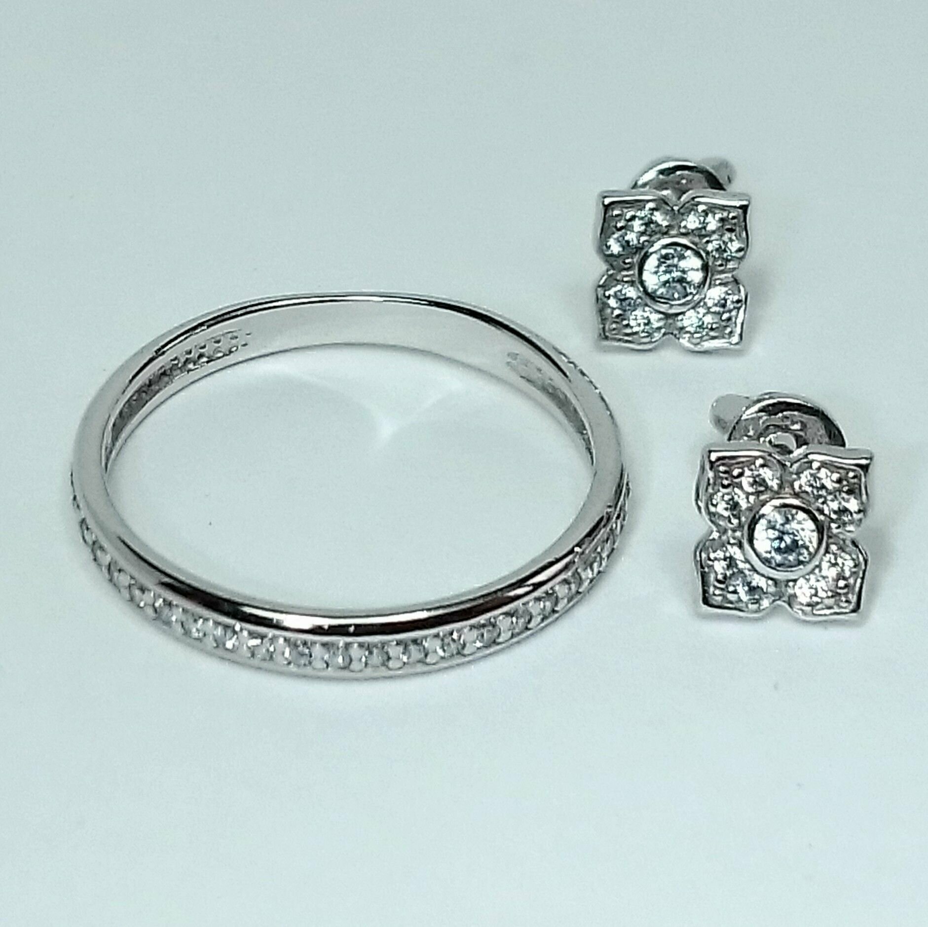 Ювелирный комплект: кольцо, серьги, серебро, 925 проба, фианит