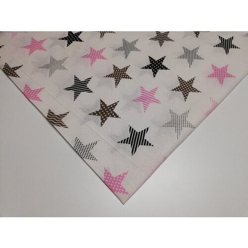 Ткань Бязь Звезды крупные черно-розовые 100*150см ткань бязь серые звезды 44мм 100 150см