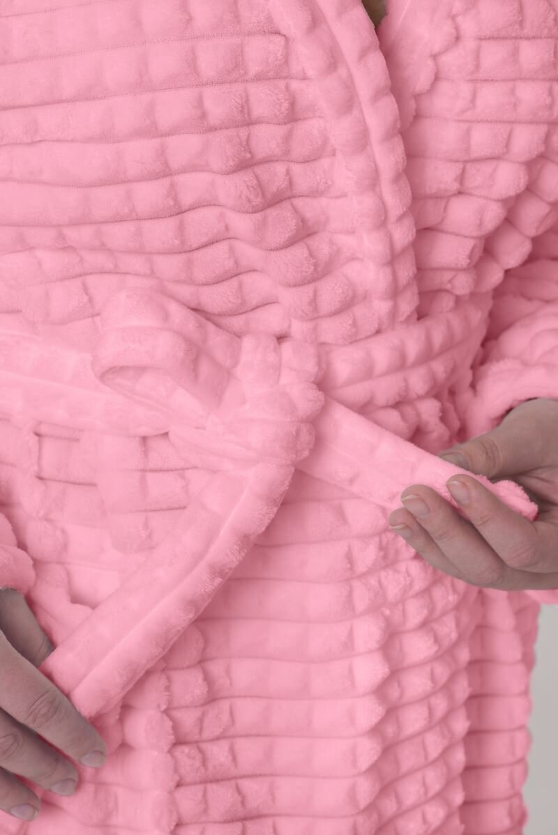 Халат велсофт Everliness женский ромбы капюшон цвет розовый, размер 52 - фотография № 5