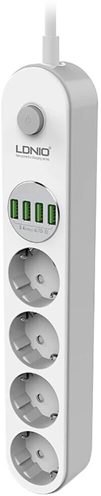 Сетевой фильтр LDNIO SE4432 - 4 розетки + USB зарядка 4 порта 3.4A, бело-серый - 4 метра
