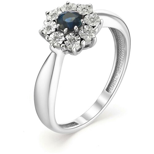 фото Алькор кольцо с сапфиром и бриллиантами из белого золота 13102-202, размер 17