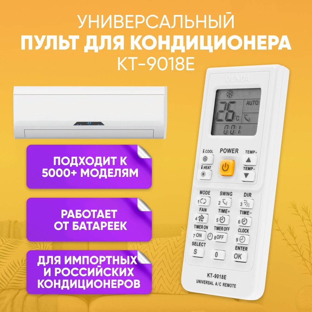 Пульт ДУ для кондиционера универсальный KT-9018E для Samsung, Haier, LG, Electrolux