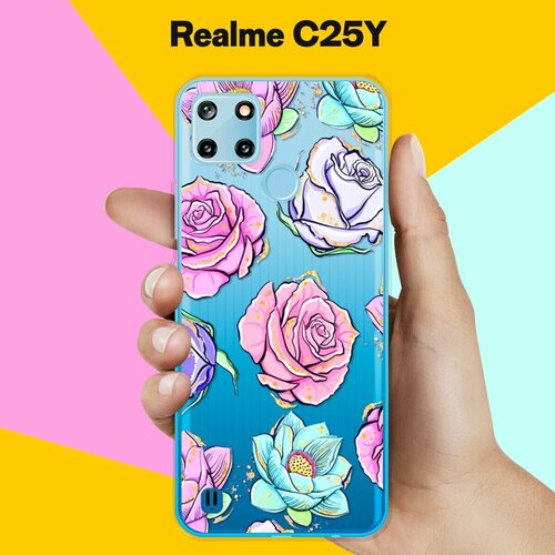 силиконовый чехол на realme c25y цветы 40 для реалми ц25 ай Силиконовый чехол на realme C25Y Розы / для Реалми Ц25 Ай