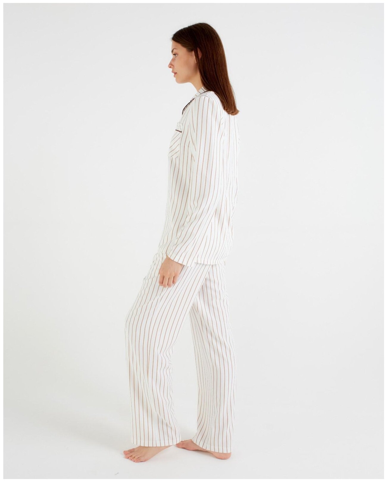 Пижама Minaku, рубашка, брюки, длинный рукав, размер 44/S, белый - фотография № 5