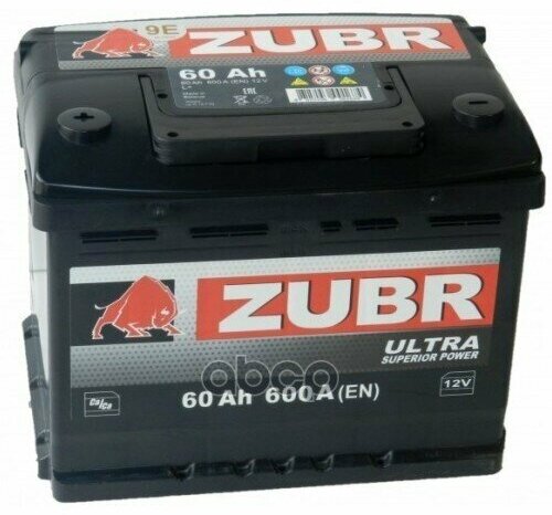 Акб Zubr Ultra 60Ah R+ (Zu600) (-/+) 12V 600A En 242X175х190 ZUBR арт. ZU600