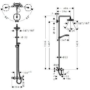 Душевая стойка Hansgrohe Croma Select S 180 2 jet 27351400 - фотография № 15