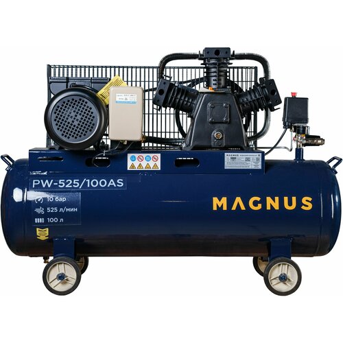 Компрессор воздушный масляный Magnus 525-100AS, 100 л, 3000 Вт 220в 10 бар компрессор воздушный масляный двухцилиндровый а энергия км 460 100