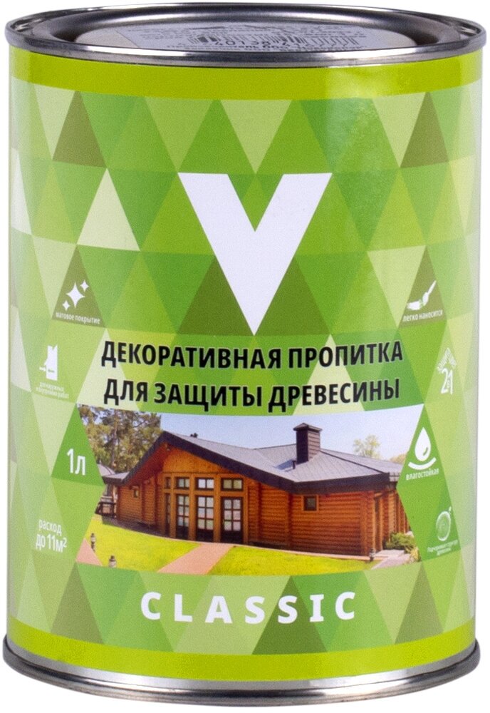 Декоративная пропитка для дерева V Classic, матовая, 1 л, орегон