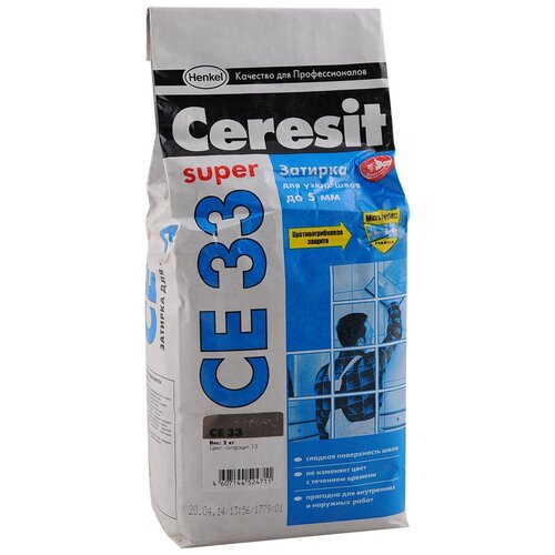 Затирка Ceresit CE 33 Super, 2 кг, антрацит 13 затирка ceresit ce 33 s 13 антрацит 1 6 мм 2092519 2 кг