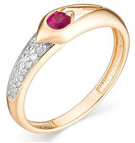Кольцо Diamant online, золото, 585 проба, рубин, бриллиант, размер 17, красный, бесцветный