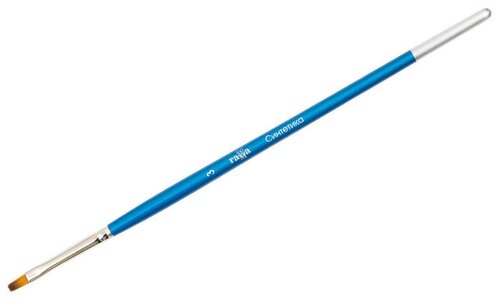 Кисть ГАММА Синтетика №3, плоская, с короткой ручкой №3, 1 шт., синий