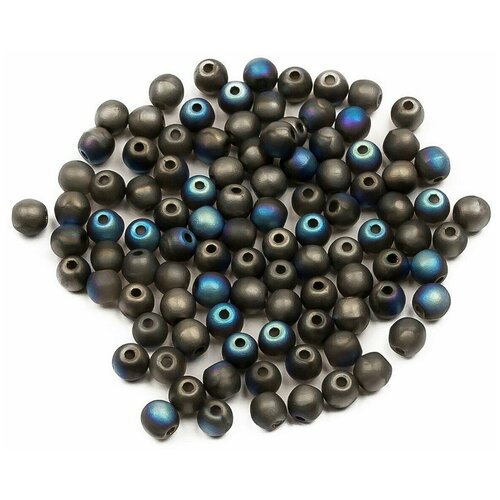 Стеклянные чешские бусины, круглые, Round Beads, 3 мм, цвет Crystal Glittery Graphite Matted, 100 шт.