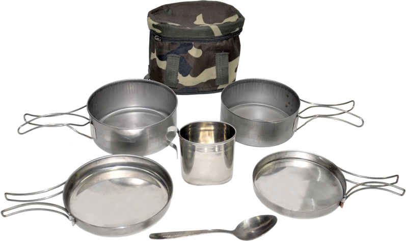 Набор посуды для офицера (котелок 1л, котелок 0,7л, кружка, ложка, чехол) нерж. (Роза ветров)