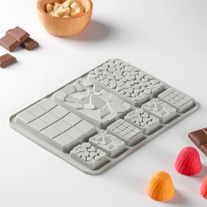 Форма для шоколада ТероПром 7689514 «Шоколадное ассорти», 9 ячеек, 20×15 см, товар без выбора конкретного цвета