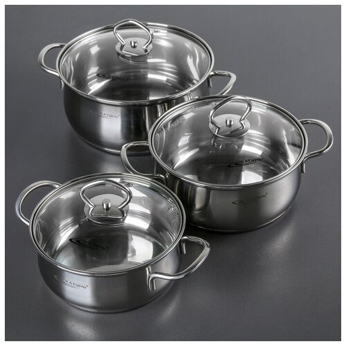 Набор кастрюль Лира 3 предмета 16 л 22 л 32 л стеклянные крышки капсульное дно 6749₽