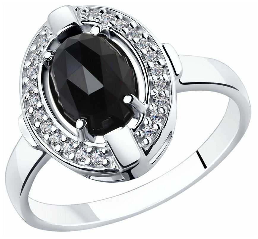 Кольцо из серебра с чёрным агатом и фианитами 92011798 