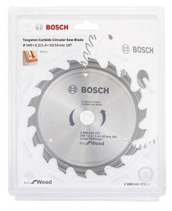 BOSCH Диск пильный 160 х 20/16 мм, 18 зубьев, BOSCH Eco for wood, 2608644372