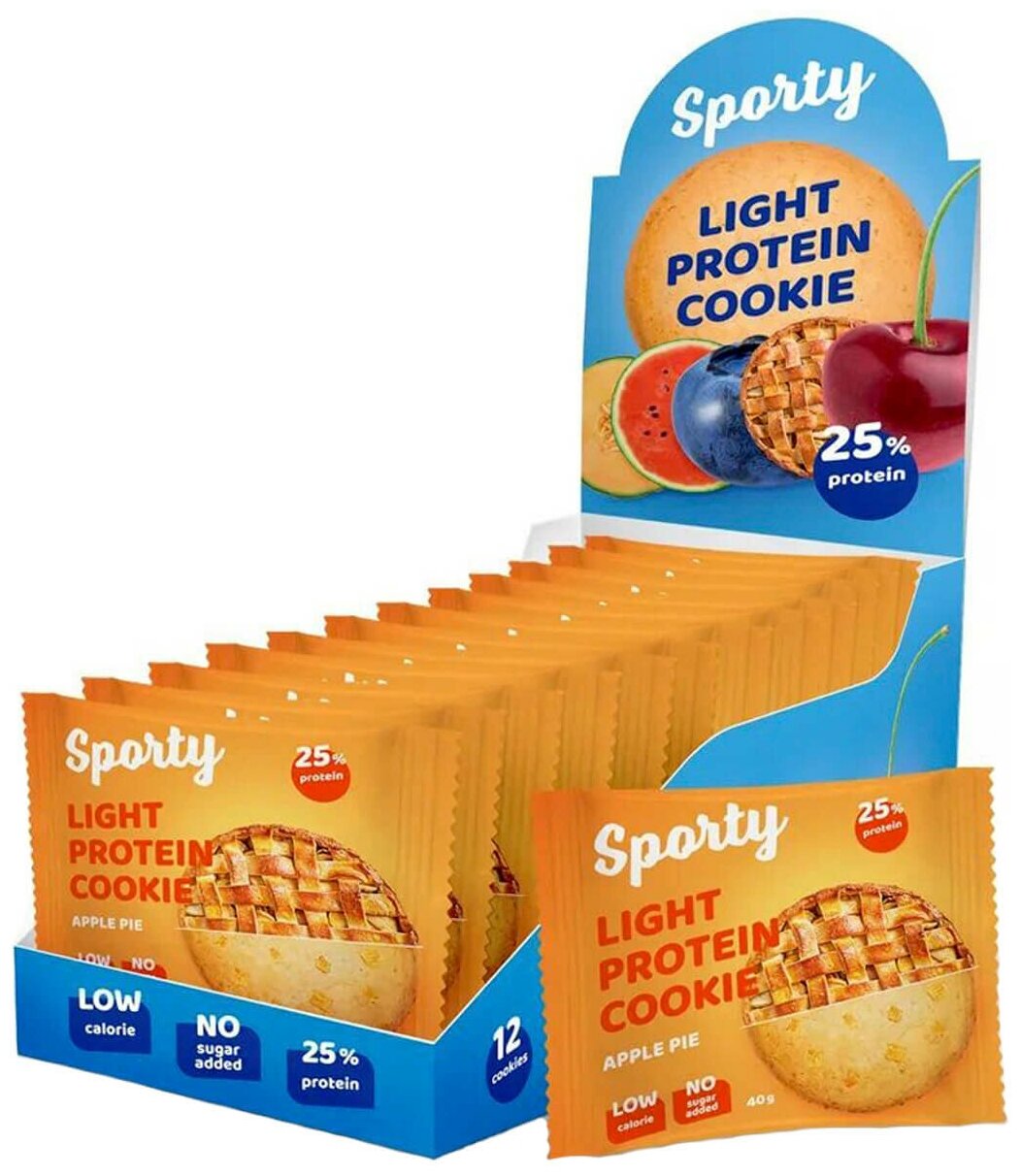SPORTY Печенье SPORTY Protein Light без сахара "Яблочный пирог", 12шт*40г, SPORTY