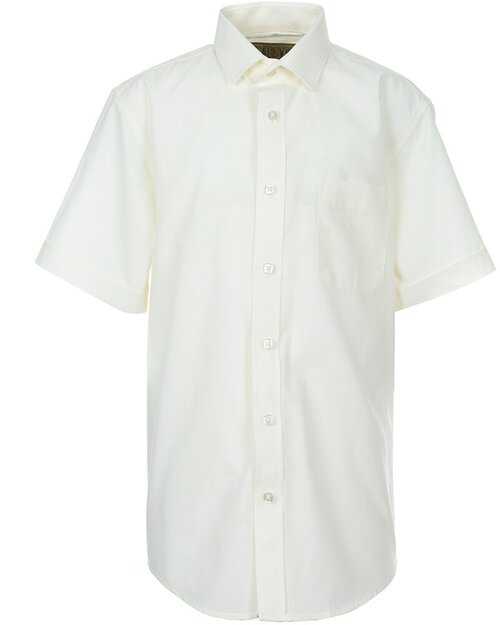 Школьная рубашка Tsarevich, прямой силуэт, на пуговицах, короткий рукав, однотонная, размер 152-158, бежевый