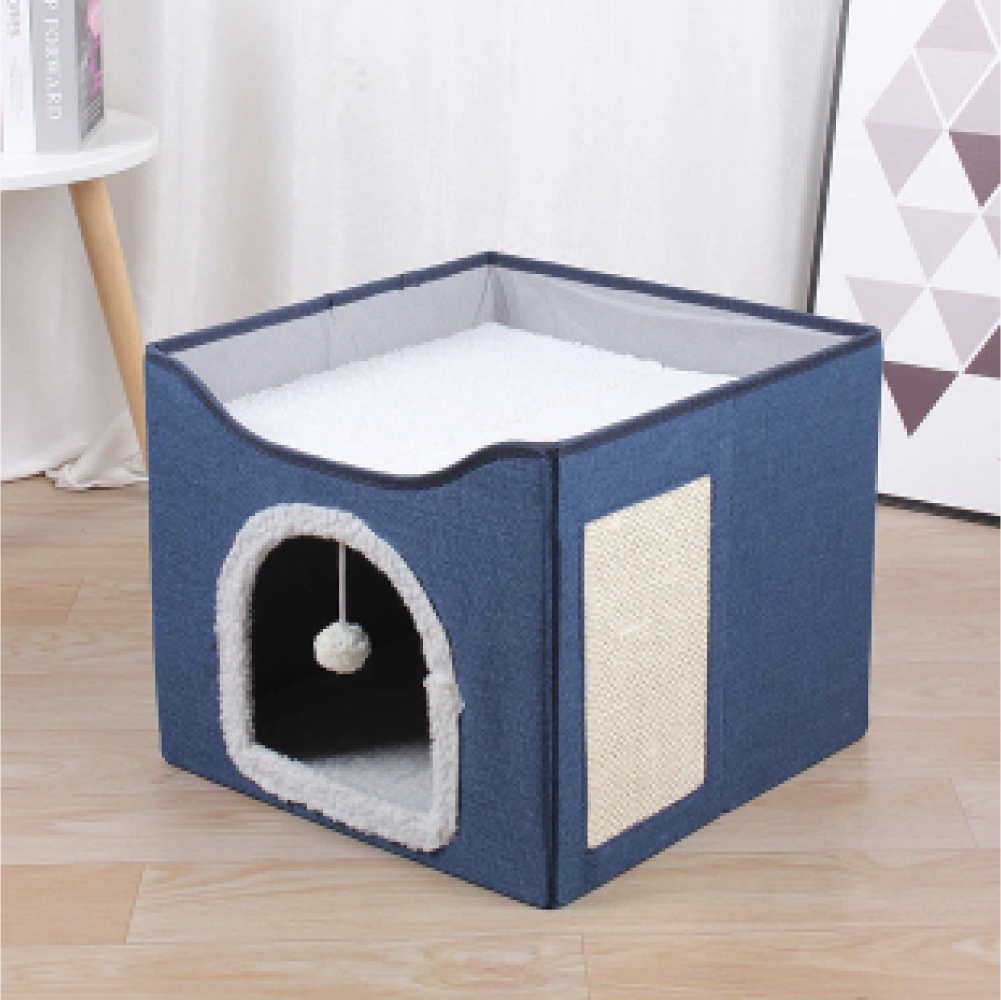 Домик - лежанка для кошек и собак ZooWell 3в1 складная с когтеточкой и игрушкой - фотография № 4