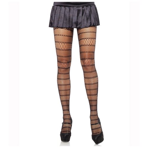 Колготки в сеточку с полосатой сеткой от Leg Avenue, чёрный