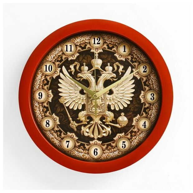 Часы "Герб" настенные, коричневый обод, 28х28 см