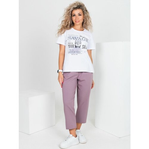 фото Костюм brosko, футболка и брюки, повседневный стиль, полуприлегающий силуэт, карманы, размер 56, фиолетовый
