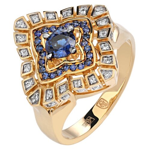 фото Эстет золотое кольцо с бриллиантами, сапфиром 01к6312947-2, размер 18.5