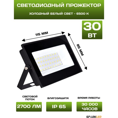 Прожектор светодиодный уличный Sparkled, 30вт, свет холодный белый, IP65, SMD