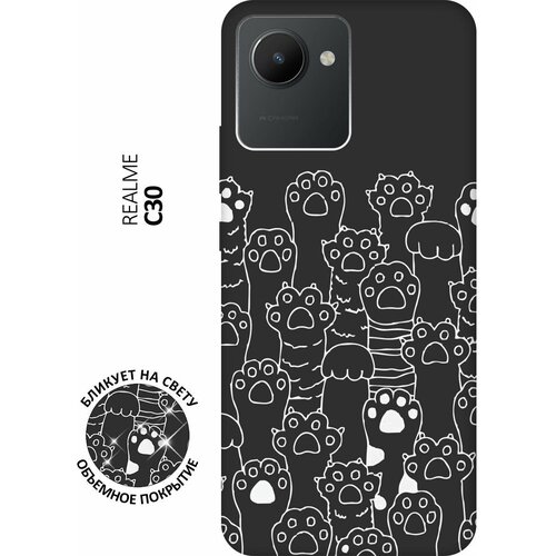 Матовый чехол Paws W для realme C30 / Рилми С30 с 3D эффектом черный матовый чехол introvert w для realme c30 рилми с30 с 3d эффектом синий