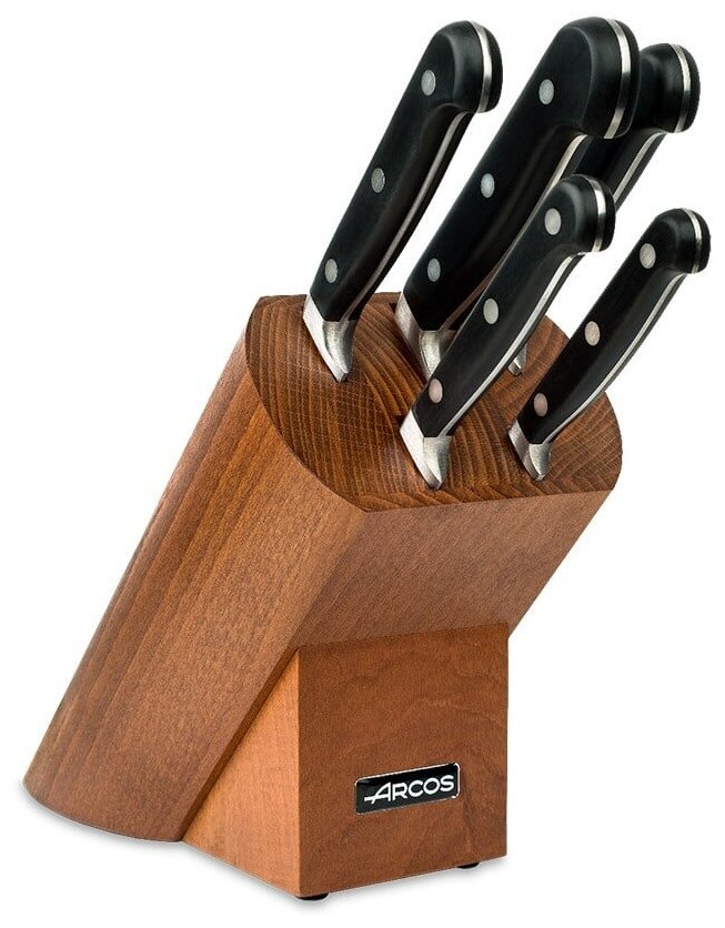Набор из 5 кухонных ножей в деревянной подставке, нержавеющая сталь Nitrum, Arcos, 227000