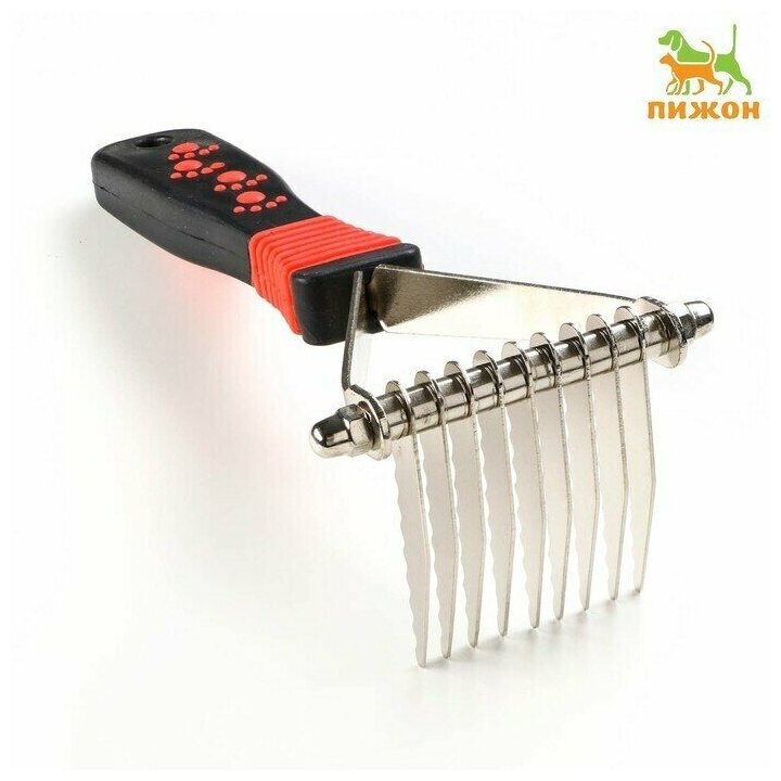 фото Колтунорез-грабли, 9 лезвий, с косточками на ручке, чёрно-красный