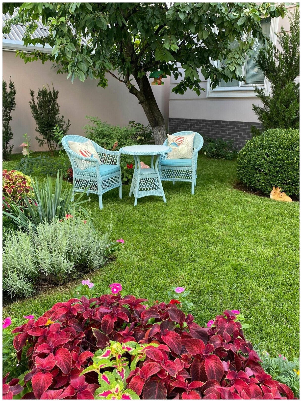Плетеная мебель California комплект (стол + 2 кресла) цвет голубой - фотография № 2