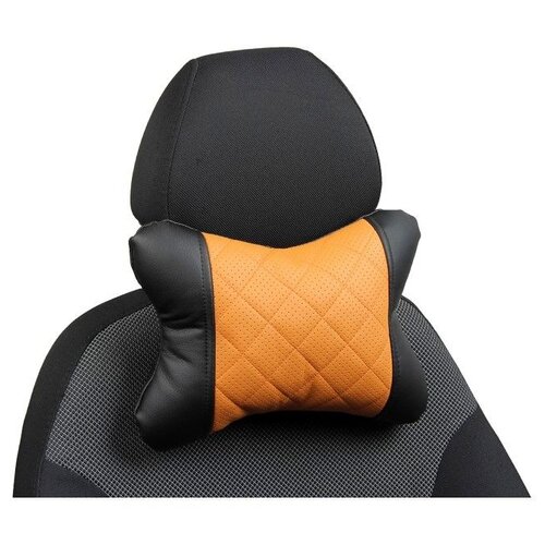 фото Подушка под шею "ромб" (экокожа) черный,оранжевый / rpod001032 автопилот