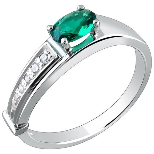 фото Эстет кольцо с изумрудом и фианитами из серебра 01к255039-1, размер 16