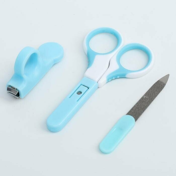 Детский маникюрный набор: безопасные ножницы с колпачком , щипчики , пилочка , от 0 мес. , цвет голубой