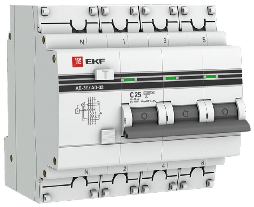 Дифференциальный автомат EKF АД-32 4П C 4.5 кА AC электронный