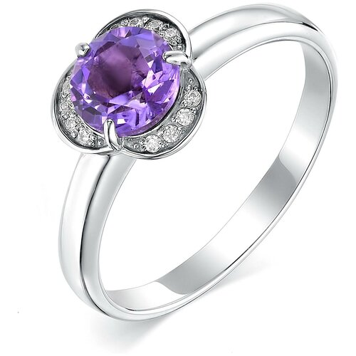 фото Алькор кольцо с аметистом и фианитами из серебра 01-0472-00ам-00, размер 17.5