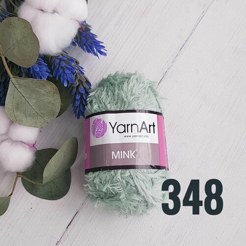 Пряжа меховая YarnArt Mink (Ярнарт Минк) Нитки для вязания под мех, 50г, 75м, 100% полиамид, цвет 348 мятный, 2 шт. искусственный мех