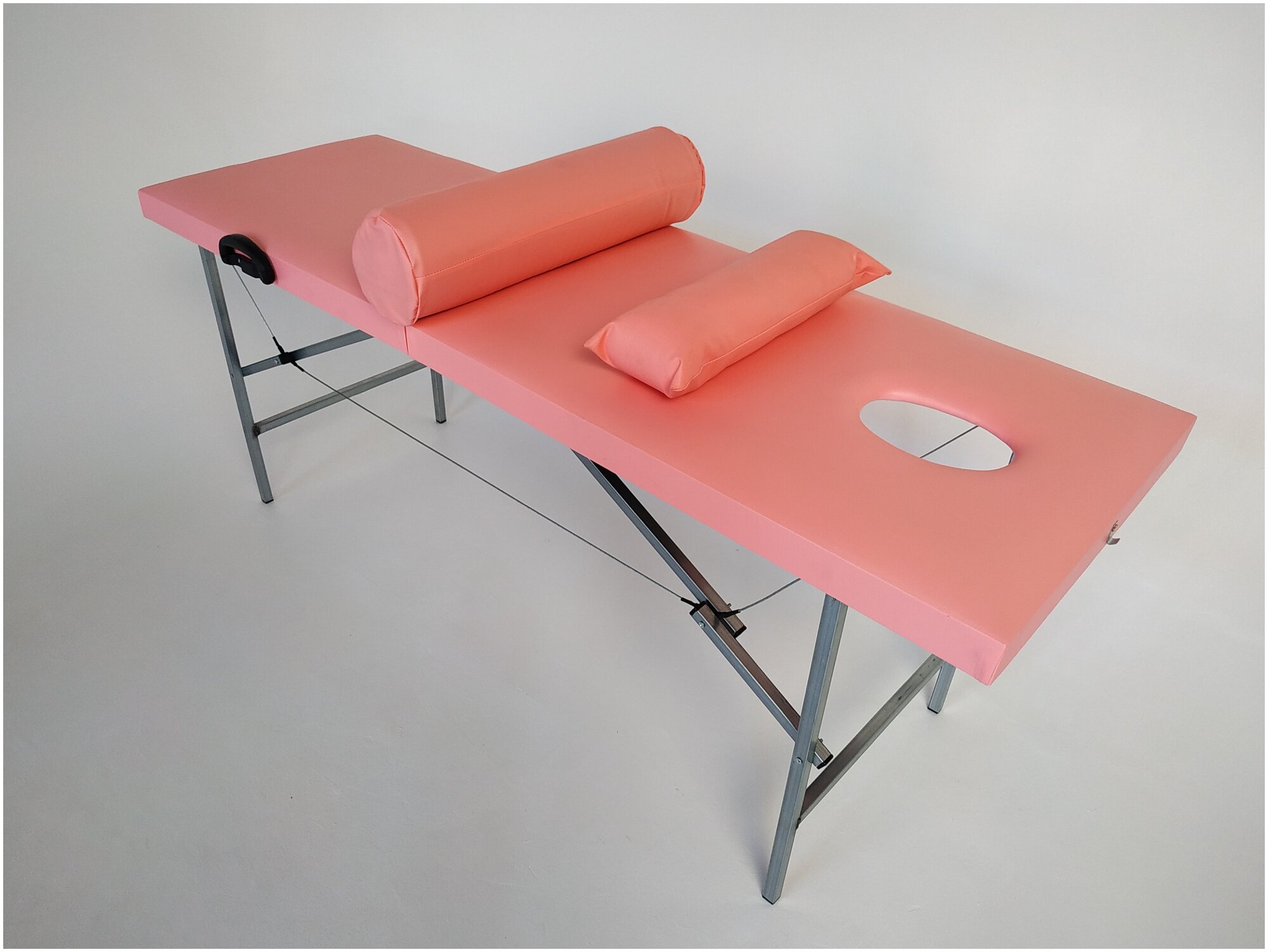 Массажный стол 60*180 розовый с вырезом для лица и регулировкой высоты - фотография № 3