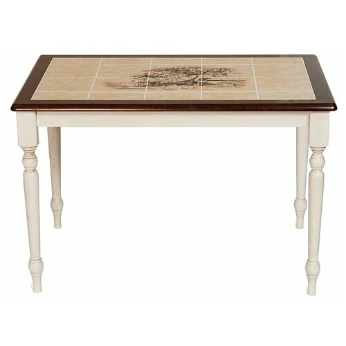 фото Стол обеденный стол с плиткой tetchair дерево гевея/плитка, 115х70х76см, античный белый/тёмный дуб, рисунок - " про