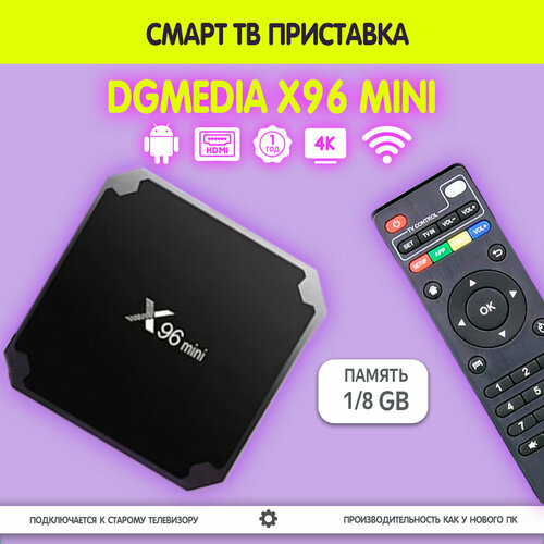 Смарт ТВ приставка DGMedia X96 mini, Андроид медиаплеер 1/8 Гб, Wi-Fi, 4K, Amlogic S905W4 смарт тв приставка dgmedia x96 max андроид медиаплеер 4 32 гб wi fi 4k amlogic s905x3