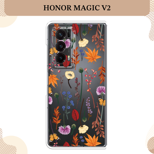 Силиконовый чехол Orange Purple flowers на Honor Magic V2 / Хонор Меджик V2, прозрачный