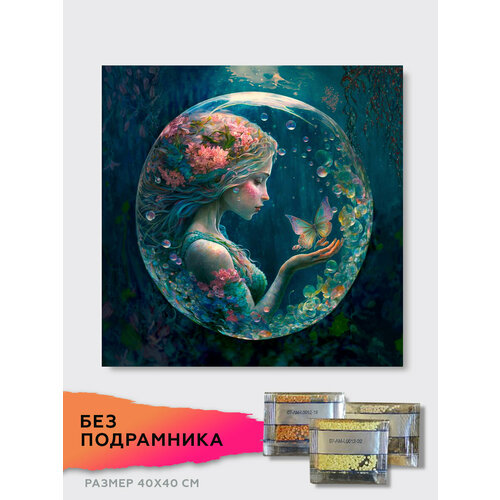 Алмазная мозаика без подрамника 40х40 см Водяная фея. Алмазная вышивка. Картина стразами. Набор для творчества для взрослых и детей