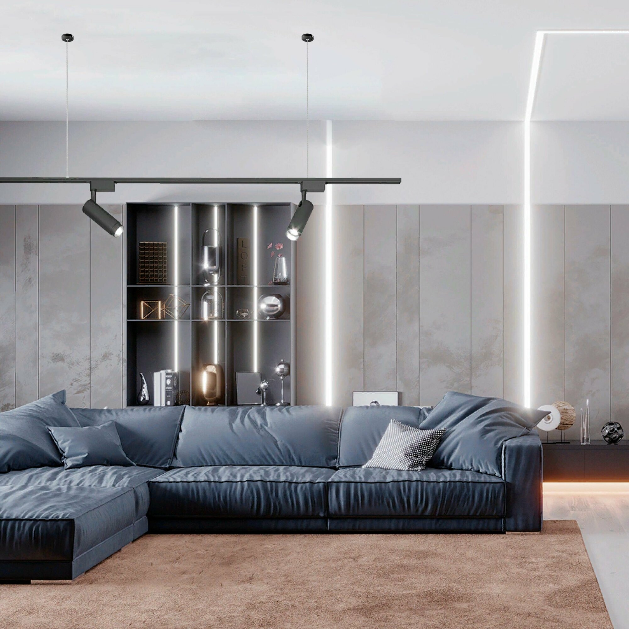 Подвес для шинопровода с чашечками черный 2 м — фото 1