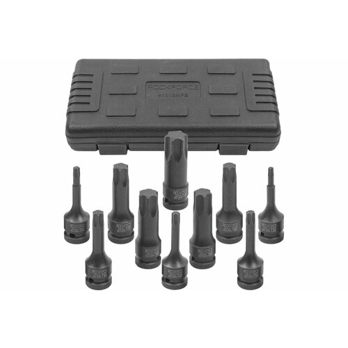 Набор ударных головок-бит ROCKFORCE RF-41013MPB, 10 предметов, 1/2 TORX, T30, T40, T45, T50, T55, T60, T70, T80, T90, T100, кейс airline atas050 набор головок ударн 1 2 78мм внешний torx 8 пр t30 t40 t45 t50 t55 t60 t70 t80 кейс