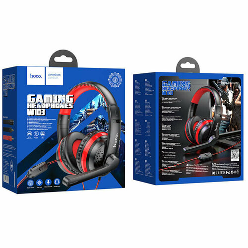 Наушники hoco игровые W103 Magic tour gaming headphones - Red 2200₽
